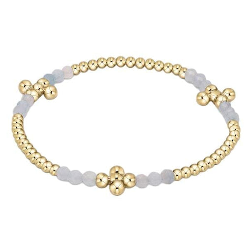 Extends Signature Cross Gold Bliss Pattern 2.5mm Bead Bracelet - Gemstones + Pearl Bracelet eNewton Aquamarine 