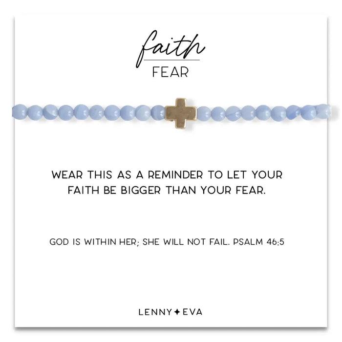 Faith Over Fear Gold Cross Bracelet Bracelet Lenny and Eva Blue Agate 