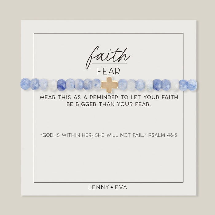 Faith Over Fear Gold Cross Bracelet Bracelet Lenny and Eva Blue Aventurine 