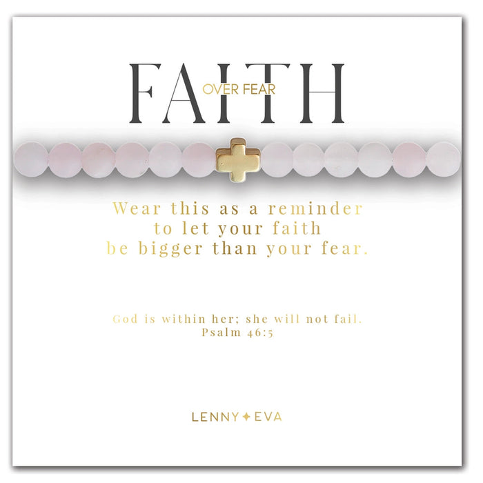 Faith Over Fear Gold Cross Bracelet Bracelet Lenny and Eva Rose Quartz 