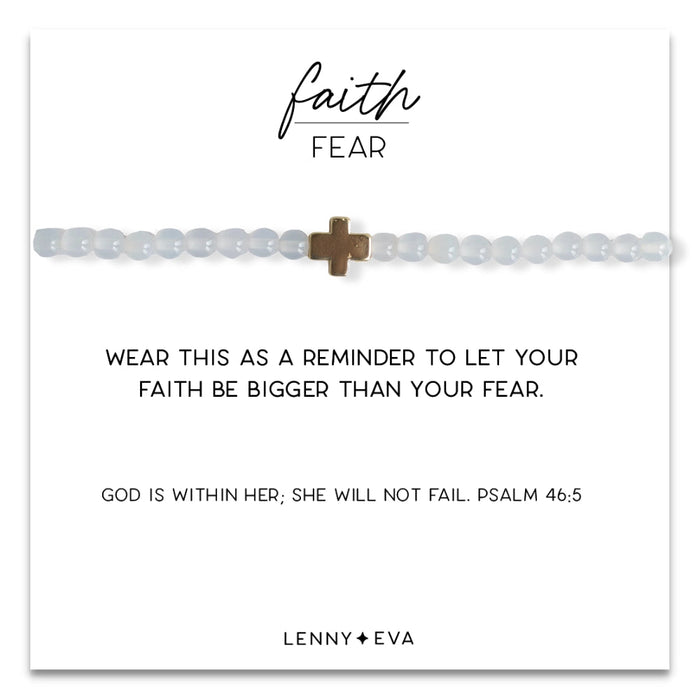 Faith Over Fear Gold Cross Bracelet Bracelet Lenny and Eva White Agate 