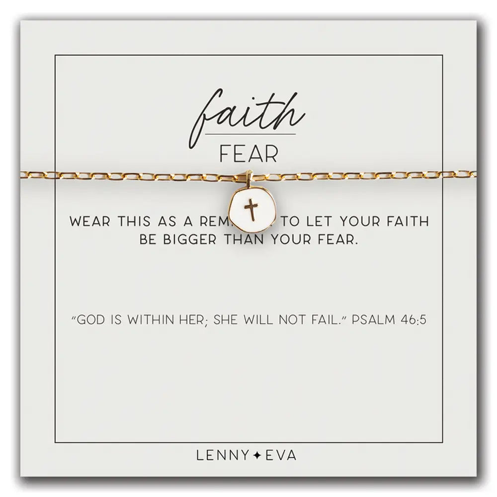 Faith Over Fear Gold Cross Charm Necklace Necklace Lenny and Eva 