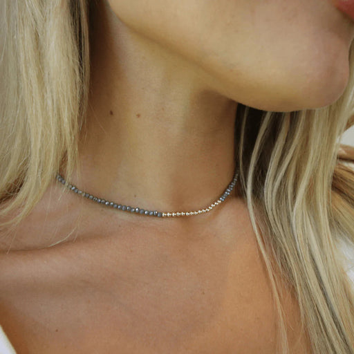 Free Spirit Choker with Gold Filled Beads - Grey Shimmer Necklace Erin Gray 