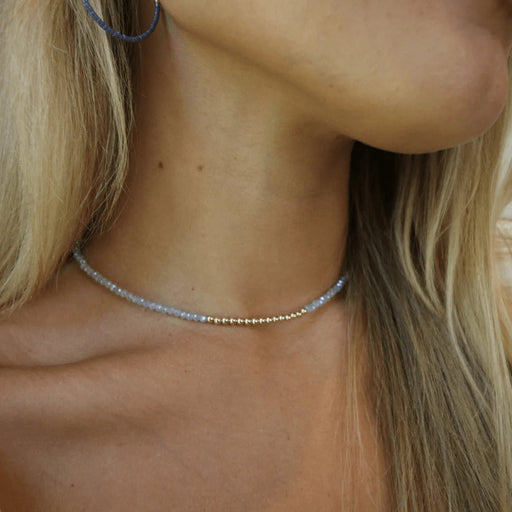 Free Spirit Choker with Gold Filled Beads - Pale Blue Necklace Erin Gray 