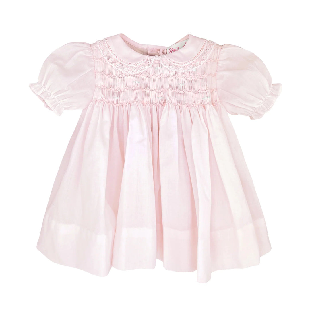 Fully Smocked Newborn Dress with Lace Dress Petit Ami 