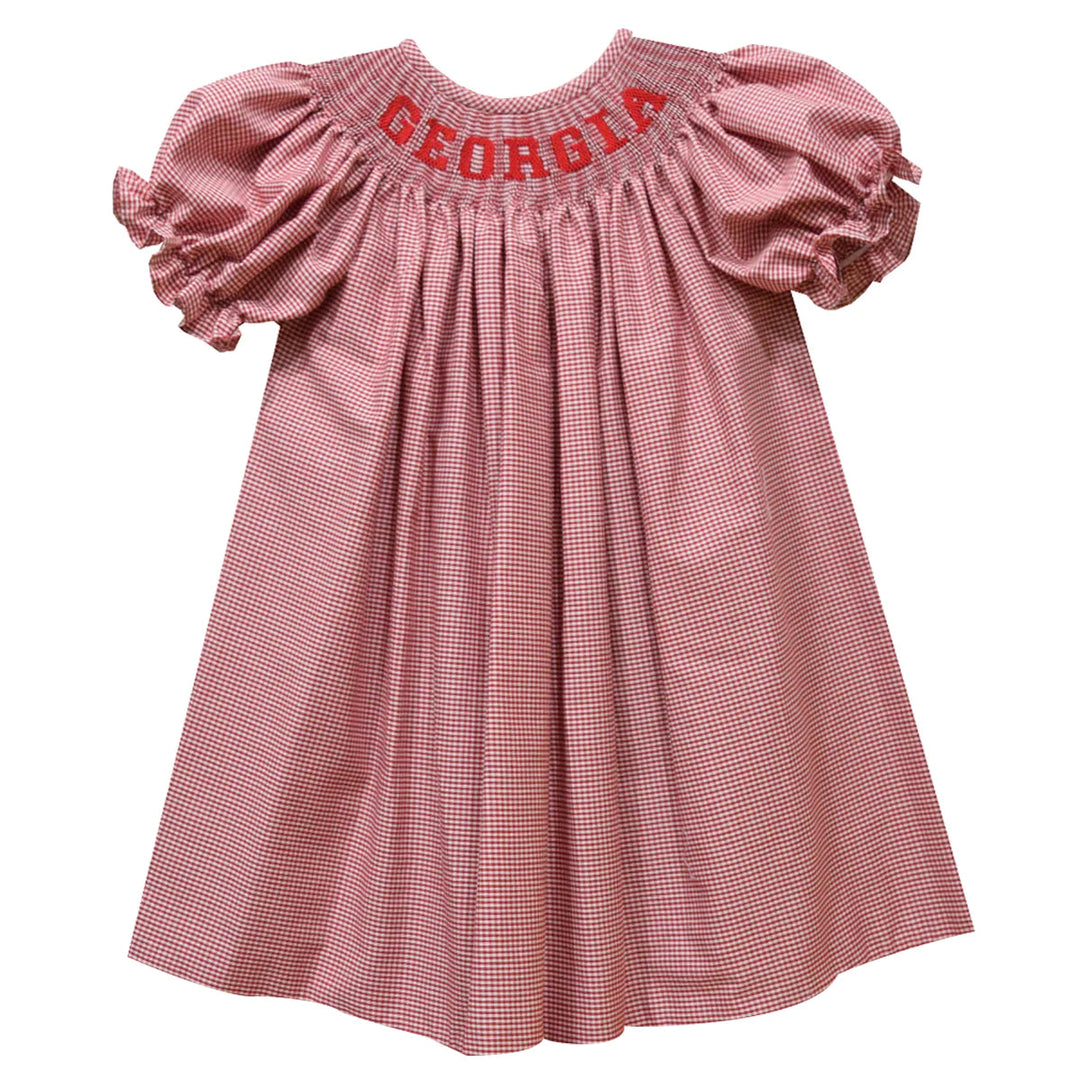 red gingham smocked dress Red Gingham Smocked Short Sleeve Dress CD05375 Medium