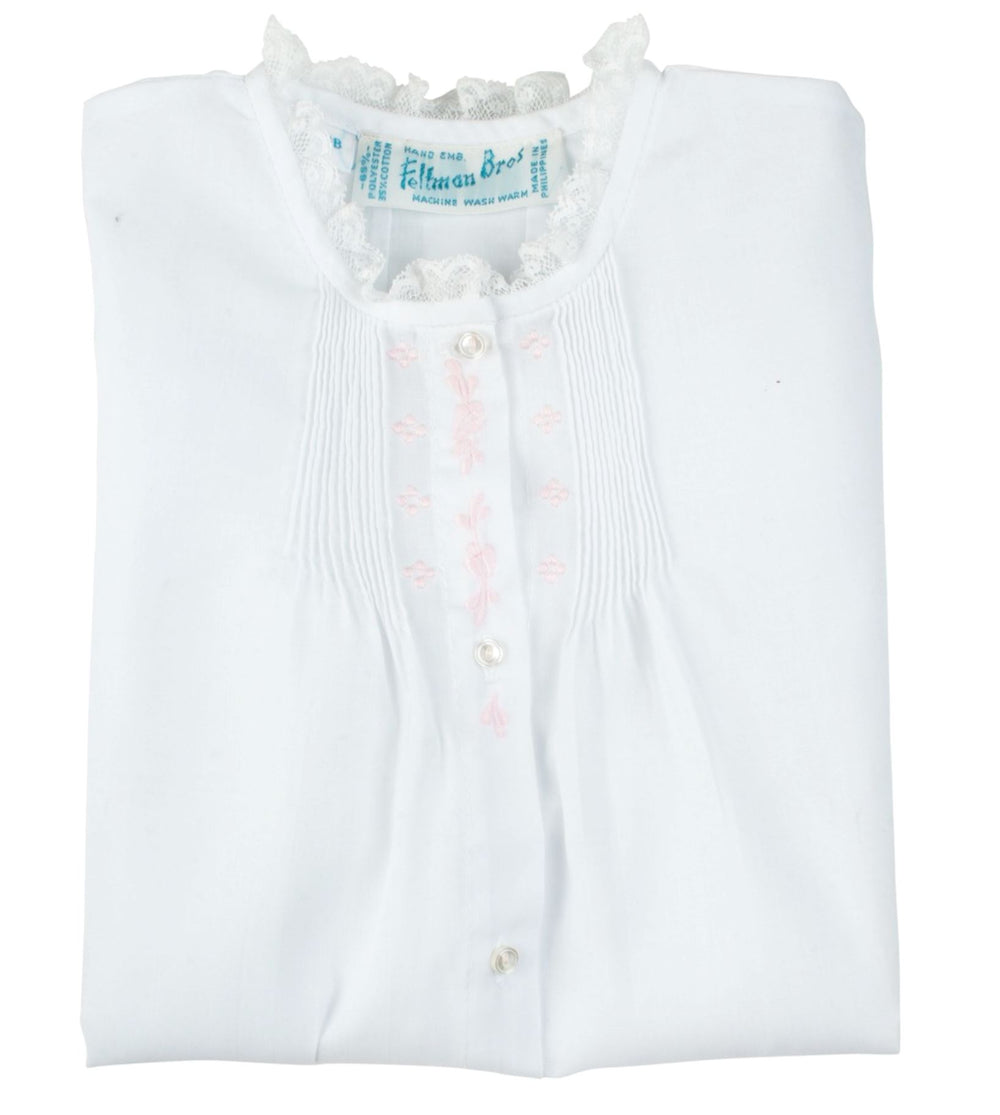 Girls Lace Folded Daygown- with Flowered Embroidery Baby Gown Feltman Brothers 
