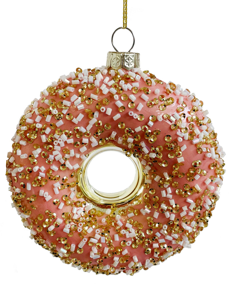 Glass Donut Ornament Gold Pink Ornament Shishi 