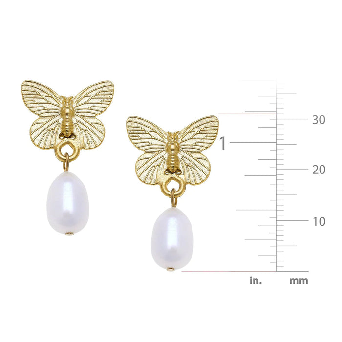 Gold Butterfly + Pearl Drop Earrings Earrings Susan Shaw 