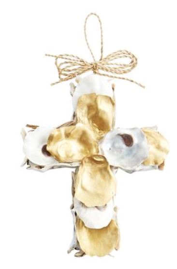 Gold Oyster Cross Ornaments Ornament MudPie Gold and Raw Oyster 