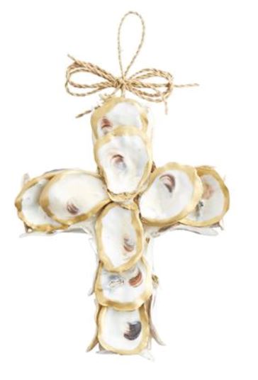 Gold Oyster Cross Ornaments Ornament MudPie Gold Edge 