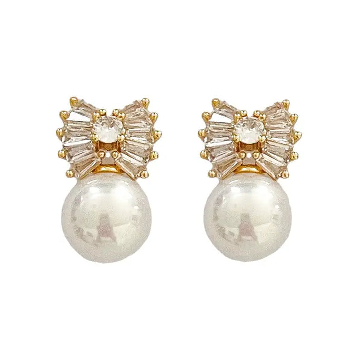 Gold Pearl Sparkler Bow Earrings Earrings St. Armands Designs 