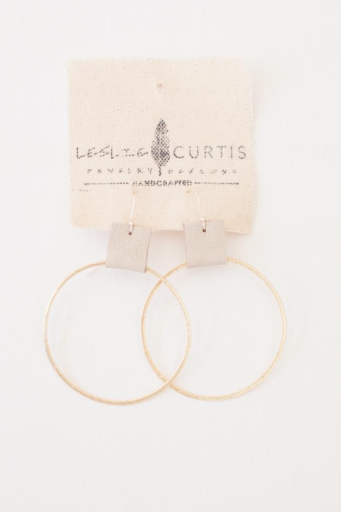 Grayson Sand Leather Hoop Earrings Earrings Leslie Curtis Jewelry 
