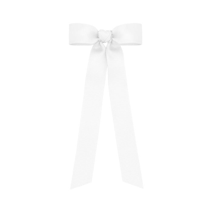 Grosgrain Bow with Streamer Tails - Mini Hair Bows WeeOnes White 