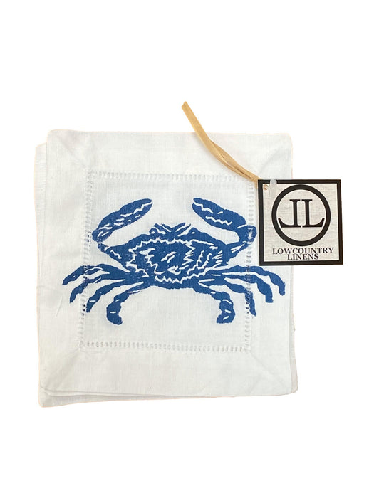 Hand Printed Cocktail Napkins - Set of 4 Cocktail Napkins Low Country Linens Denim Crab 