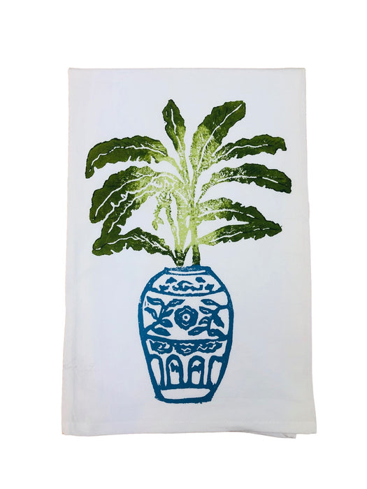 Hand Printed Kitchen Flour Sack Towels Kitchen Towel Low Country Linens Banana Tree in Denim Jar 