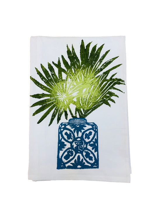 Hand Printed Kitchen Flour Sack Towels Kitchen Towel Low Country Linens Palm Frond in Ginger Jar 