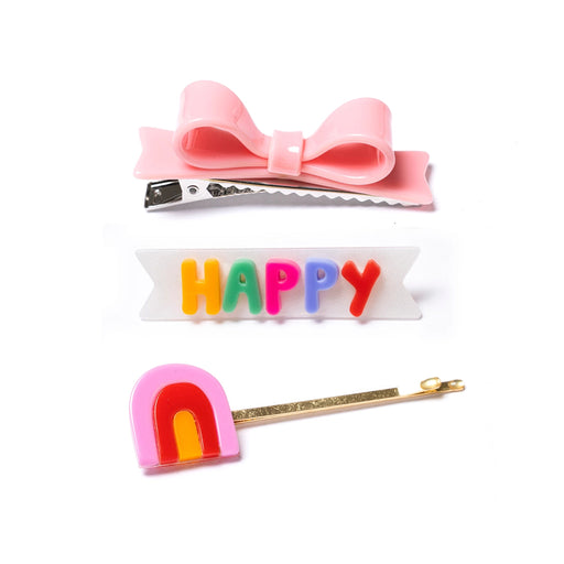 Happy Word Set + Bowtie Lt Pink Alligator Clips Hair Claws & Clips Lillies and Roses 
