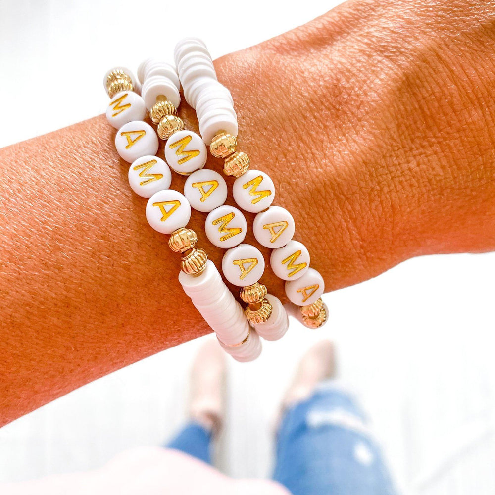 Heishi Bracelet - Gold Mama - White and Gold Bracelet Savvy Bling 