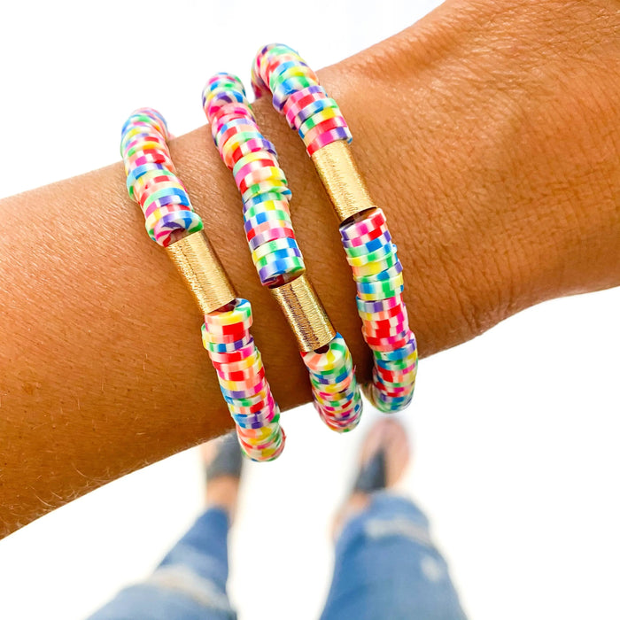 Heishi Bracelet - Rainbow and White Dalmatian Bracelet Savvy Bling 