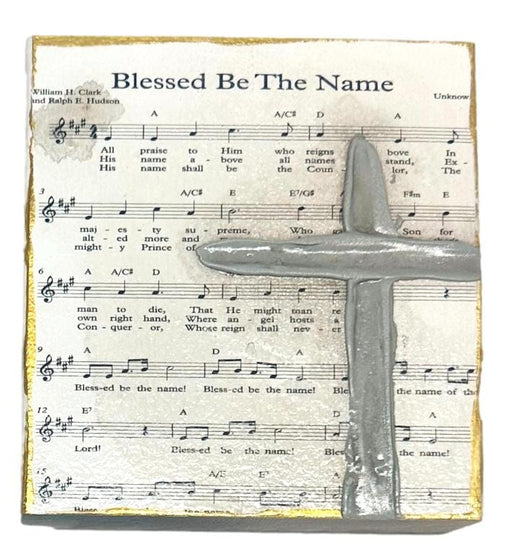 Hymn Handpainted Wooden Block Home Decor Art by Susan Blessed Be The Name 