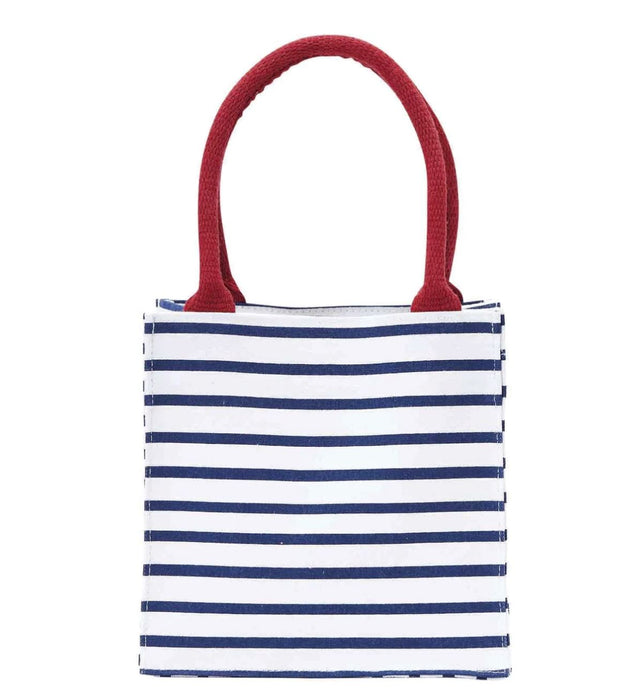 Itsy Bitsy Gift Bag - Bateau Stripe Navy Wrapping Paper Rock Flower Paper 