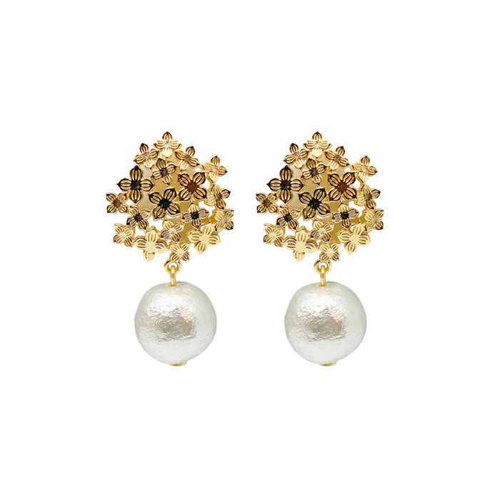 Jardin Hydrangea Gold Single Cotton Pearl Earrings Earrings M Donohue 