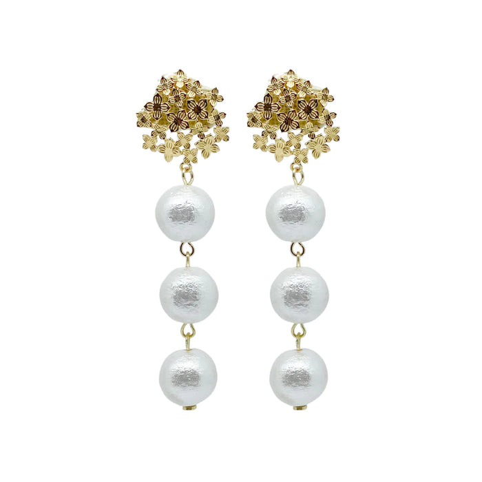Jardin Hydrangea Gold Triple Cotton Pearl Earrings Earrings M Donohue 