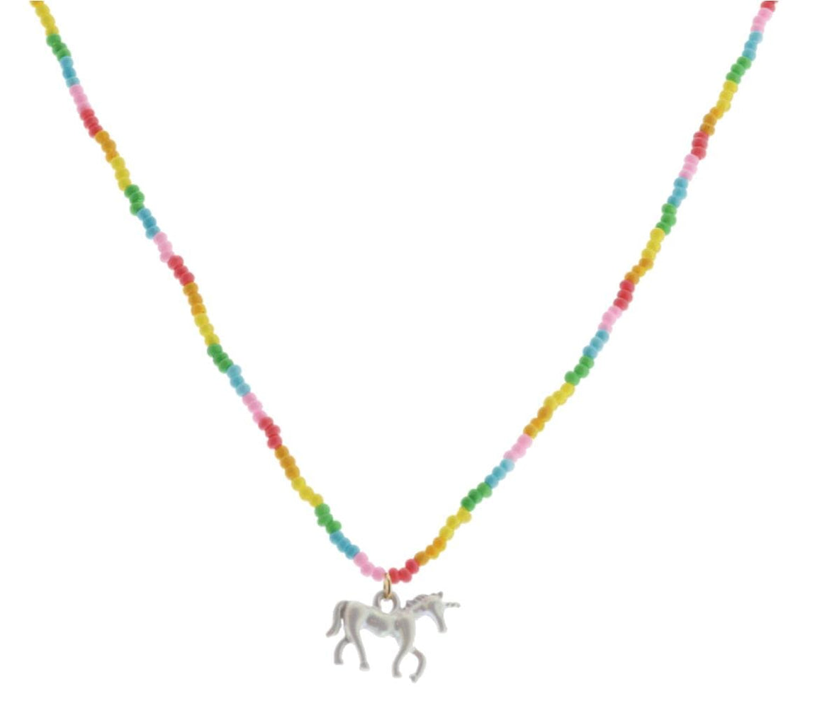 Kids Multi Colorblock Beaded With Iridescent White Unicorn Necklace Necklace Jane Marie 