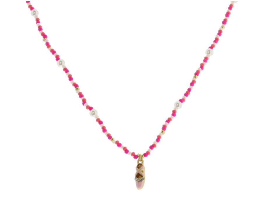 Kids Multi Pink With Pearl Accents Beaded With Pink Enamel Ballet Slipper Necklace Necklace Jane Marie 