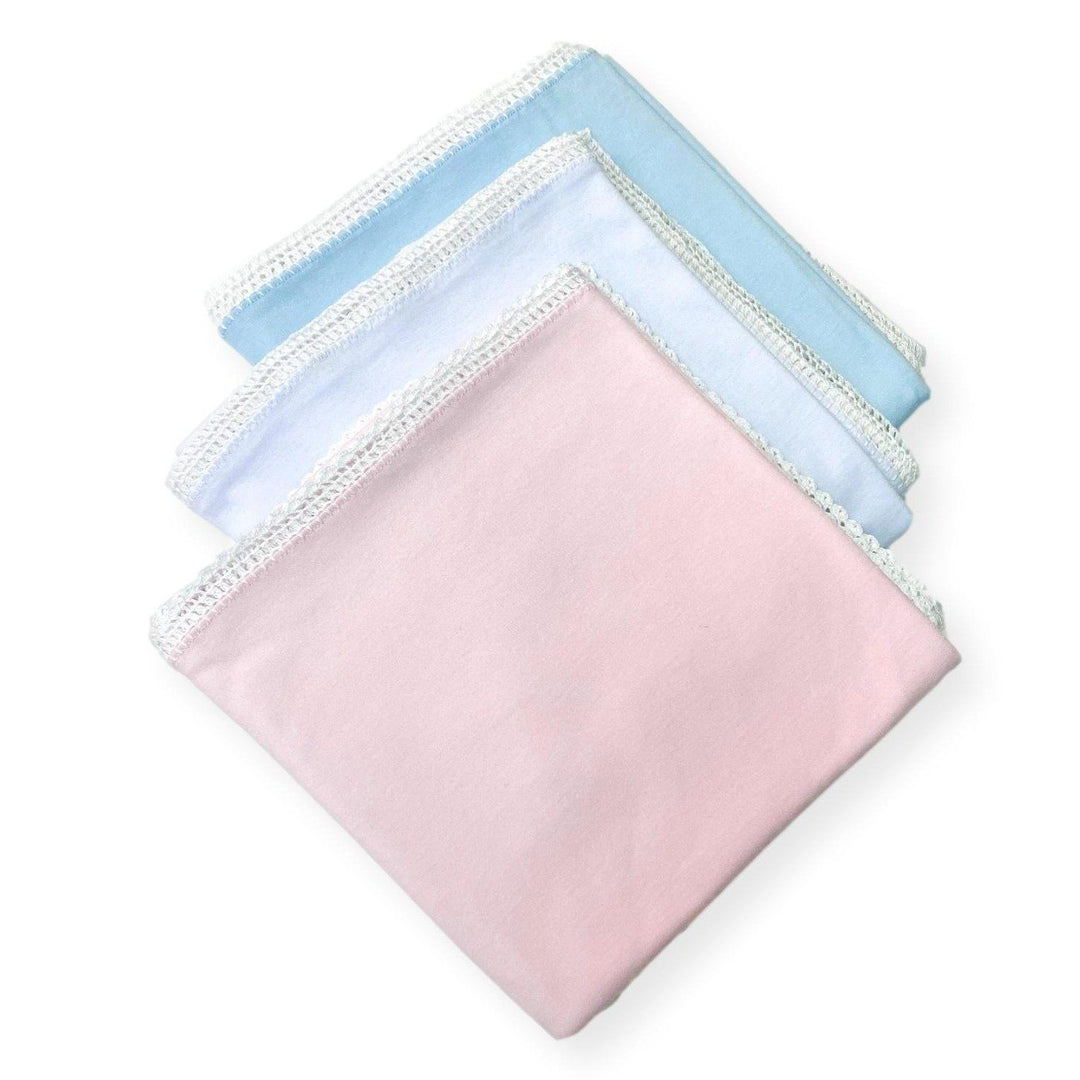 Knit Blanket with White Lace Trim Baby Blanket Auraluz 