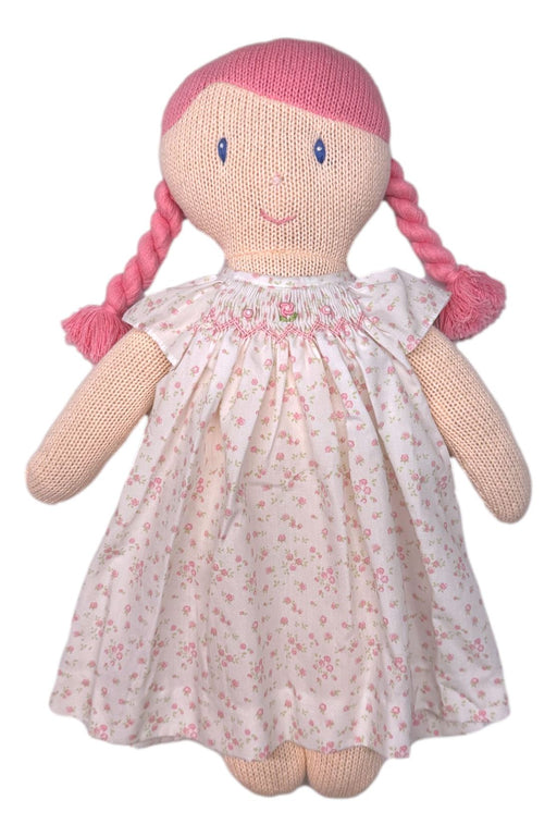 Knit Doll in Pink Floral Dress Stuffed Animal Zubels 
