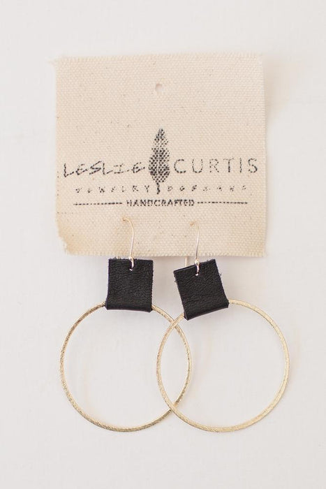 Laura Black Leather Hoop Earrings Earrings Leslie Curtis Jewelry 