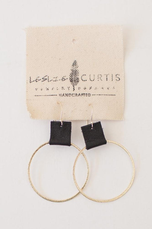 Laura Black Leather Hoop Earrings Earrings Leslie Curtis Jewelry 