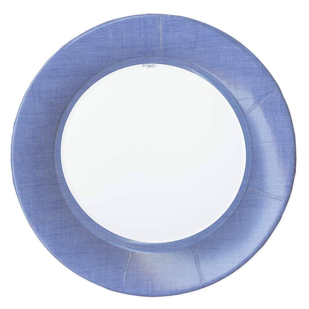 Linen Border Paper Dinner Plates in Blue II - 8 Per Package Serving Piece Caspari 