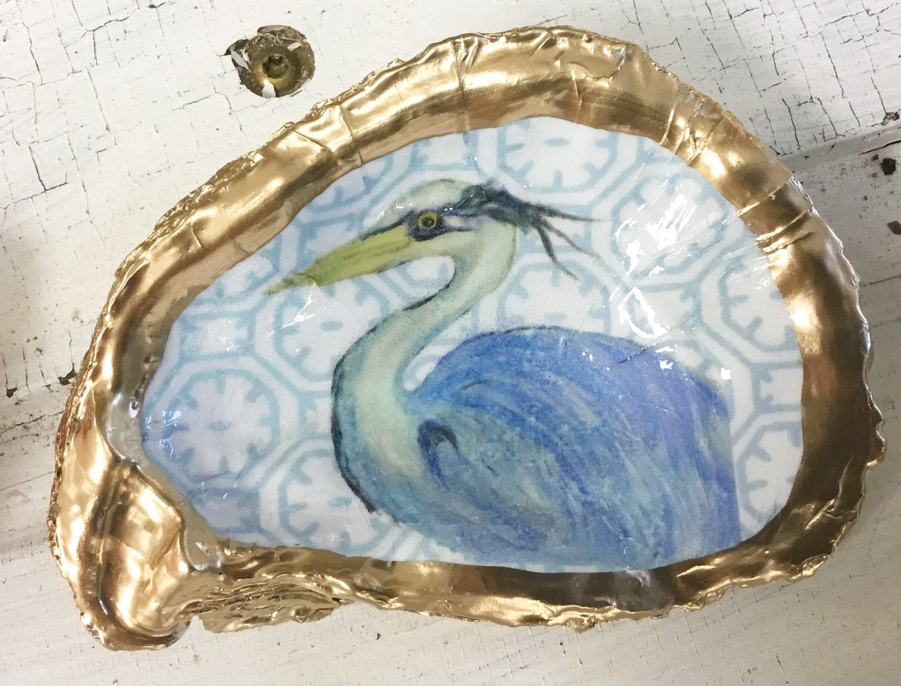 Low Country Oyster Shell Ring Dish Oyster Dish Low Country Linens Blue Heron 
