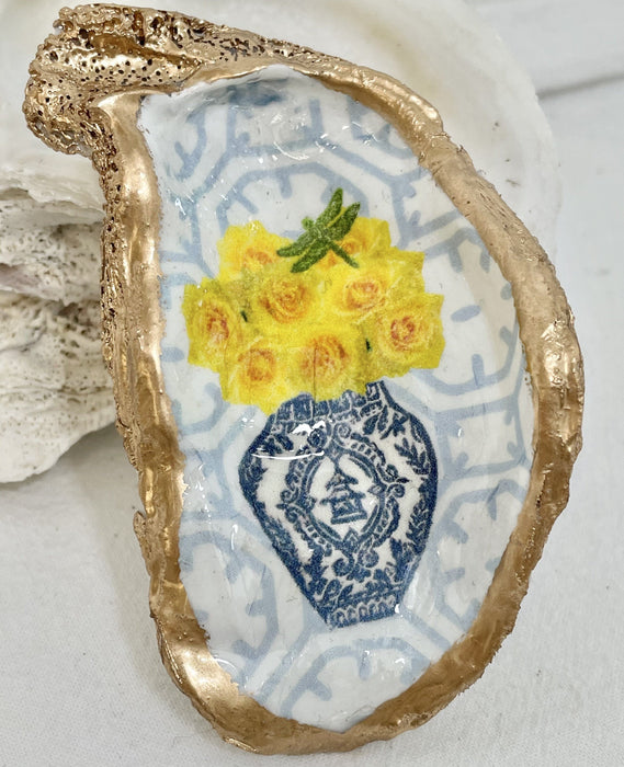 Low Country Oyster Shell Ring Dish Oyster Dish Low Country Linens Yellow Roses Ginger Jar 