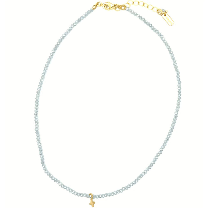 Luxe Cross Necklace Necklace Erin Gray Pale Blue 