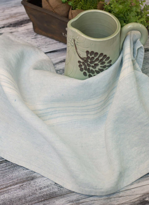 Maison Tea Towels Tea Towels Linen Way Mineral Blue with White Stripes 
