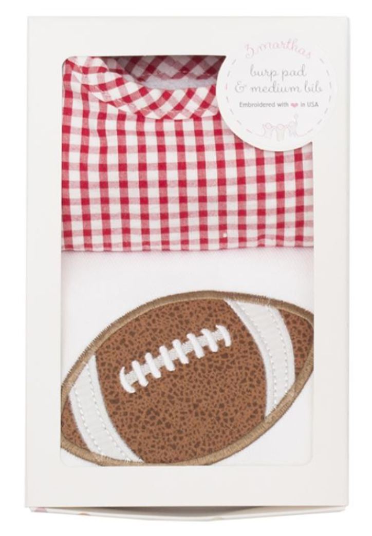 Med Bib and Burp Set Burp Cloths 3 Marthas Football - Red 