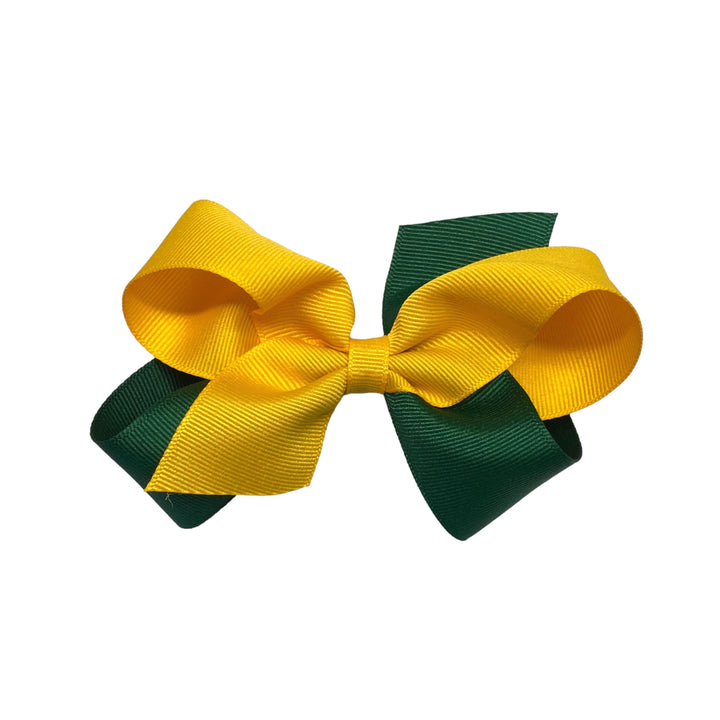 Medium Colorblock Grosgrain Hair Bow Hair Bows WeeOnes Green and Gold 