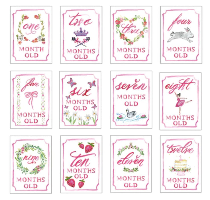 Month by Month Baby Girl Cards Stationery Over The Moon 