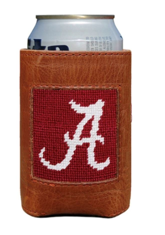 Needlepoint Can Cooler Drinkware Smathers and Branson Alabama Garnet 