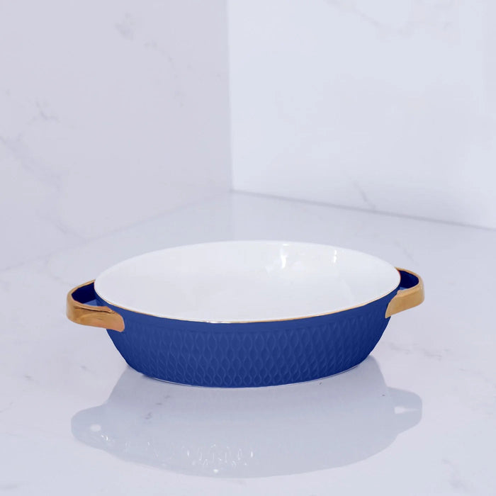 Oval Baker with Gold Handles - Blue Small Serving Piece Beatriz Ball 