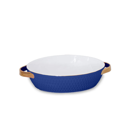 Oval Baker with Gold Handles - Blue Small Serving Piece Beatriz Ball 