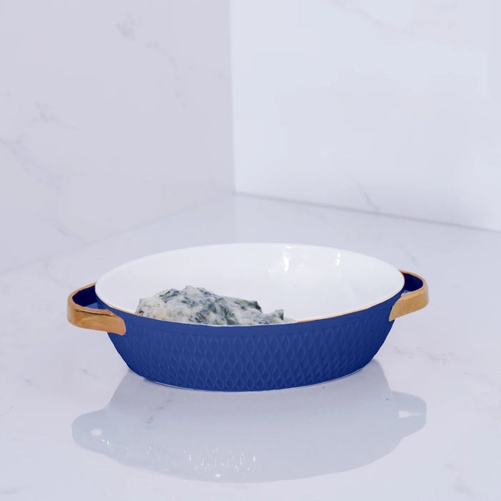 Oval Baker with Gold Handles - Blue Small Serving Piece Beatriz Ball 