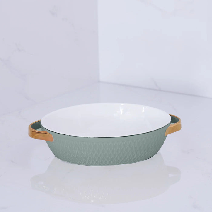 Oval Baker with Gold Handles - Sage Small Serving Piece Beatriz Ball 