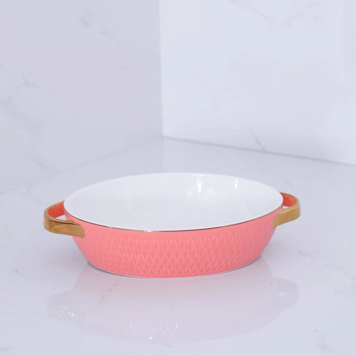 Oval Baker with Gold Handles - Salmon Small Serving Piece Beatriz Ball 