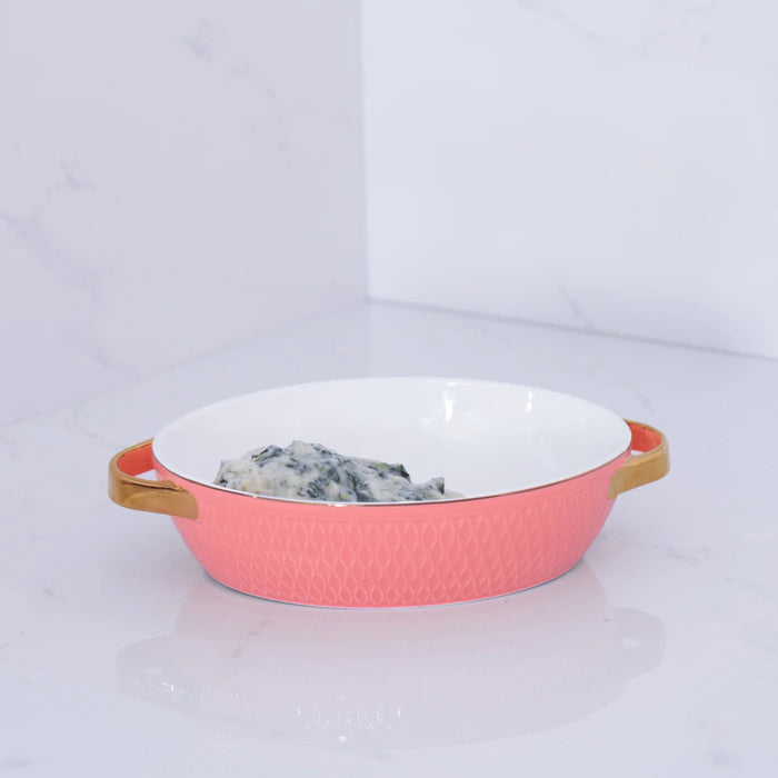 Oval Baker with Gold Handles - Salmon Small Serving Piece Beatriz Ball 