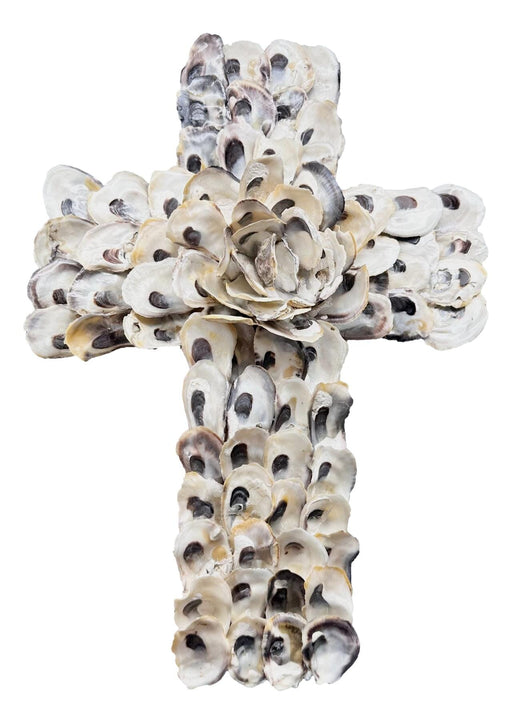 Oyster Cross with Oyster Shell Cluster Hanging - Large Home Decor Stetson 